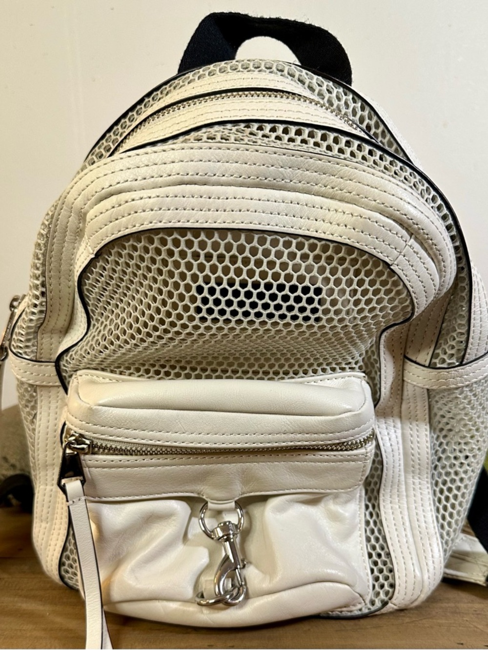 Rebecca Minkoff White Leather & Mesh Mini M.A.B. (Morning after bag) Backpack
